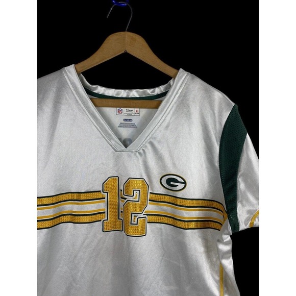 Green Bay Packers Jersey Shirt XL Womens Aaron Rodgers #12 V Neck White #12 NFL - Picture 2 of 7